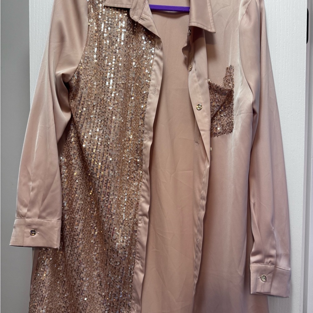 Sequin Embellished Blush Pink Shirt